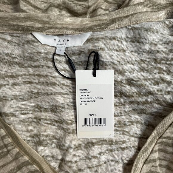 Yaya Womens Army Green Design Loose-Fit V-Neck Linen Top Large Lightweight New - Picture 3 of 8